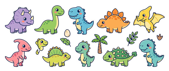 Cute cartoon dinosaurs collection, isolated on transparent background © zea