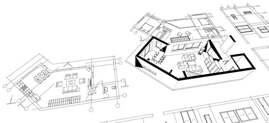 Fototapeta premium architecture house plan 3d illustration