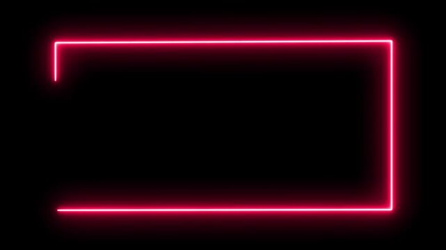 glowing neon Pink color square rectangle picture frame icon animation display neon box footage shape round seamless border retro movement on black background 4k
