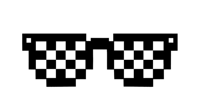 Pixelated thug life sunglasses with checkered lenses, isolated on transparent background