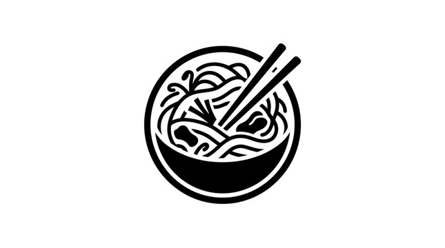 Black and white ramen noodle bowl icon.