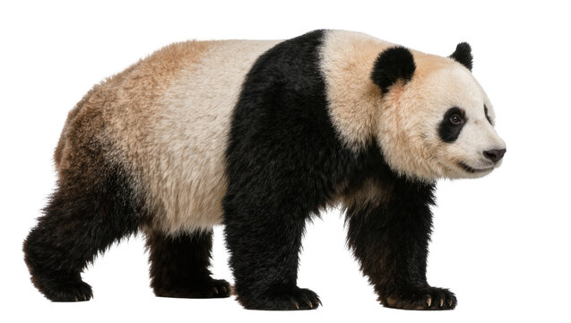 Giant panda bear walking, isolated on transparent background