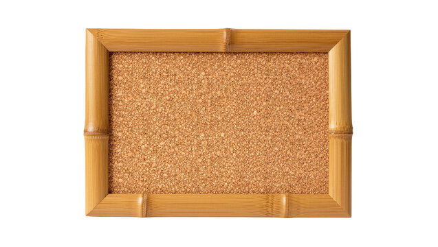 Rectangular cork board with natural bamboo frame, isolated on transparent background