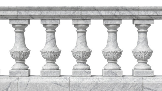 Ornate marble balustrade with carved acanthus leaf motifs, isolated on transparent background