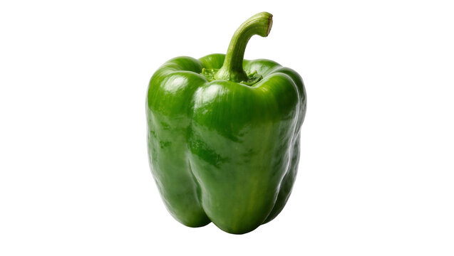 Vibrant green bell pepper with shiny skin, isolated on transparent background