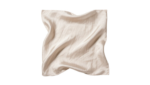 Soft beige silk scarf with gentle folds, isolated on transparent background