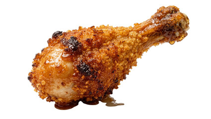 Crispy golden fried chicken drumstick with dripping glaze, isolated on transparent background © Niamh