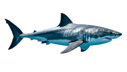 Fototapeta premium Great white shark with sharp teeth and powerful fins, isolated on transparent background
