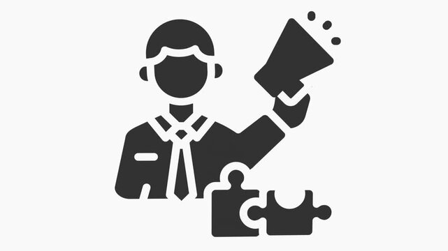 Business man holding a megaphone and a puzzle piece icon vector