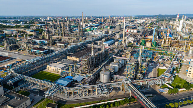Aerial view of heavy industry petrochemical park, Jiujiang, Jiangxi, China