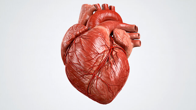 Anatomically correct human heart model isolated on white background. Ideal for medical education and cardiology health concepts.