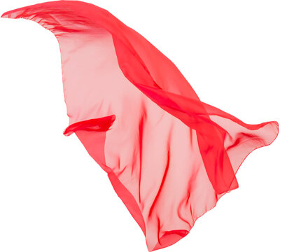 Lightweight red fabric blowing in the wind with flowing fabric blowing cloth silk textile flying fabric draped material movement as isolated object