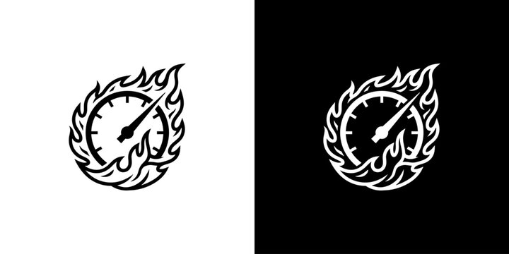 Flaming Speedometer Gauge Icon for High Performance and Speed Concepts