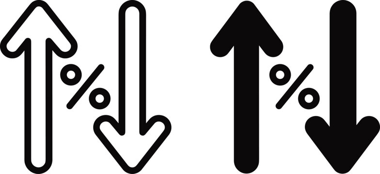 percentage arrows icon set with upward and downward trends. minimalist vector design for business