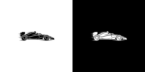 Fototapeta premium Formula One Race Car Icon Set - Black and White Vector Graphics for Speed and Sport