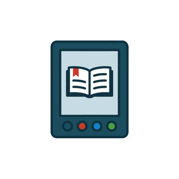 Flat Design E-Reader with Open Book Icon Vector Illustration