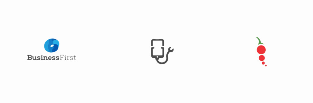 Modern logo set with business, tech repair, and spicy food icons