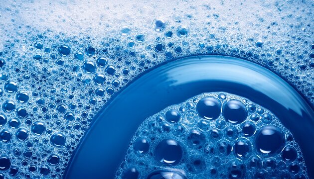 Blue Soap Foam Bubble Texture Background With Soft Cleaning Suds And Abstract Liquid Surface