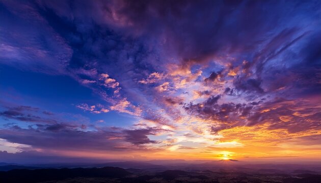 The Morning Sky Looks Like A Bright Golden And Blue Purple Sky