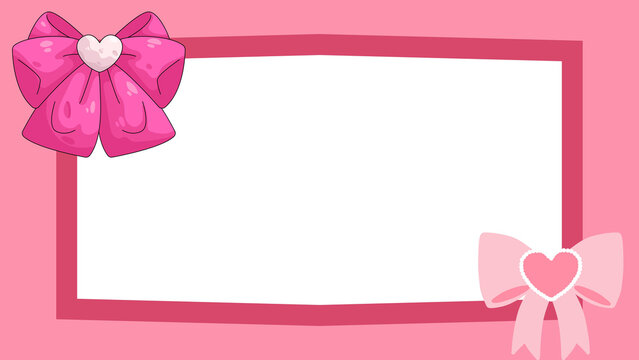 Pink greeting card frame with cute ribbon bows and empty white space for custom text