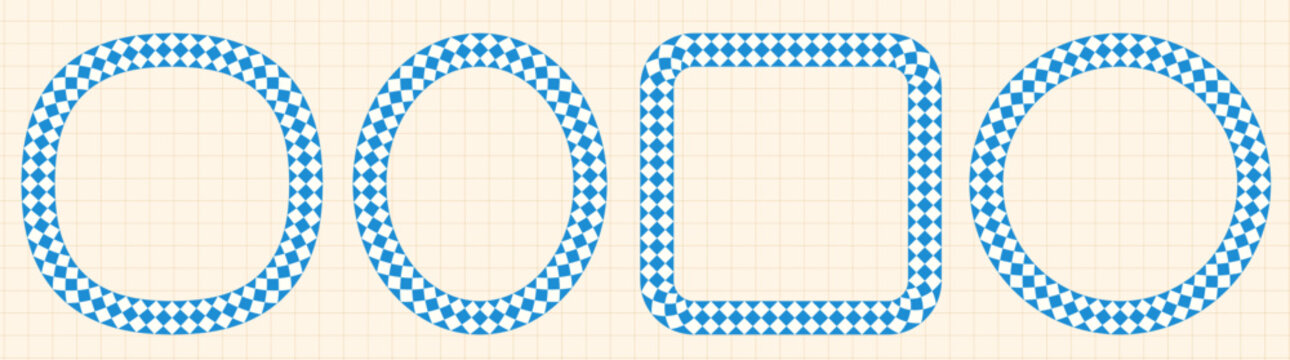 Vector frames set with blue and white diamond pattern for Oktoberfest posters, banners and labels, Simple geometric shape borders
