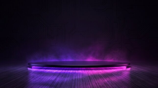 Futuristic Podium with Neon Light for Product Display