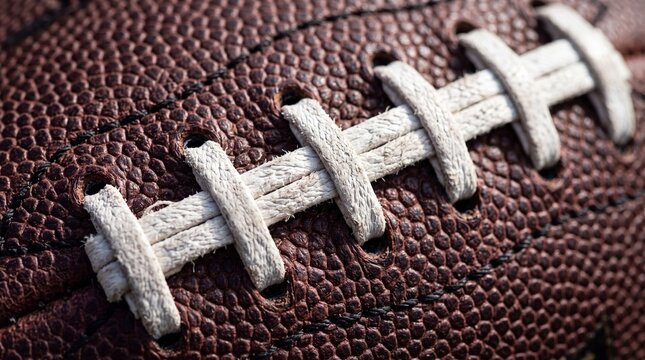 Close-Up of American Football Leather and Laces