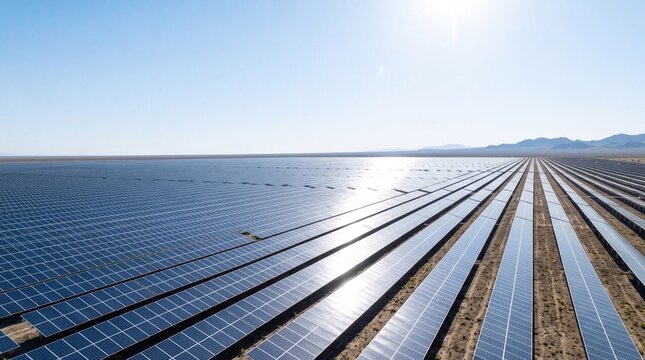 Vast Solar Panel Farm Generating Green Energy in Desert