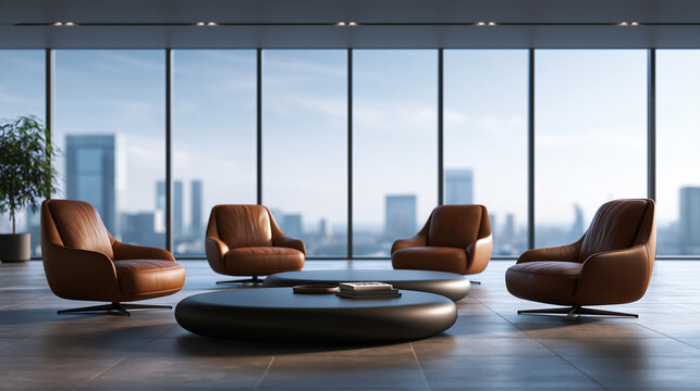 Modern Executive Office Lounge with Panoramic City View