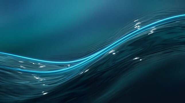 Glowing Blue Light Wave on Dark Liquid Surface