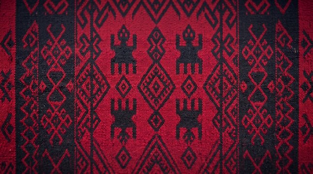 Traditional Woven Ethnic Textile with Red Tribal Pattern