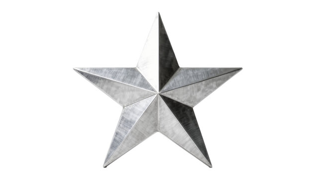 Brushed metal five-pointed star shape, isolated on transparent background