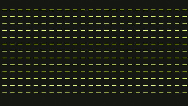Neon green dashes moving in rhythmic pattern on dark background.