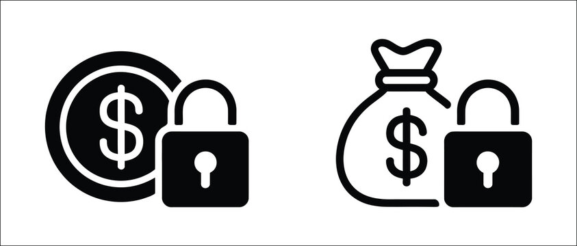 Fixed income financial security icon collection, protected investment savings and locked money symbols, secure banking wealth management vector illustration