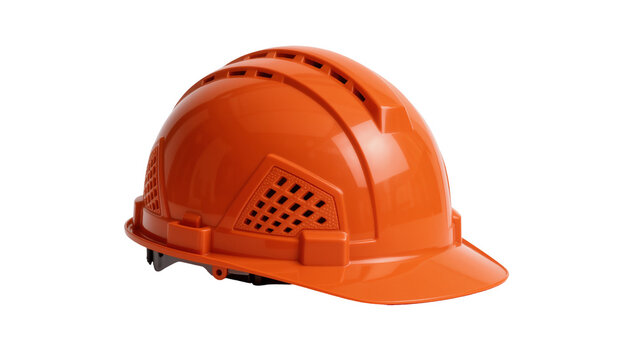 Orange vented hard hat with textured side panels, isolated on transparent background