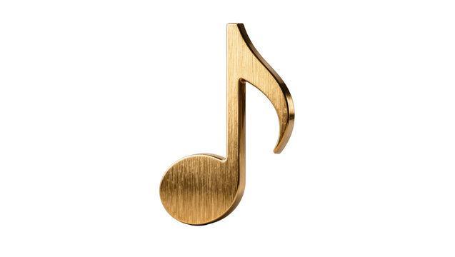 Golden eighth note symbol with brushed texture, isolated on transparent background