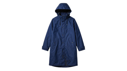 Dark blue hooded parka jacket with drawstrings, isolated on transparent background © Giulia
