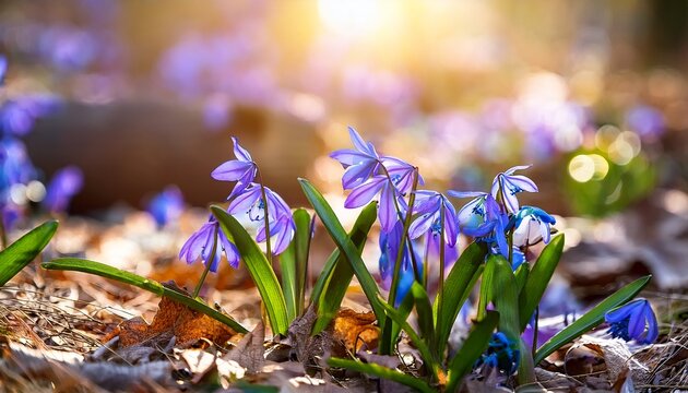 Scilla Luciliae A Type Of Squill Cute Purple Flowers Growing In Early Springtime