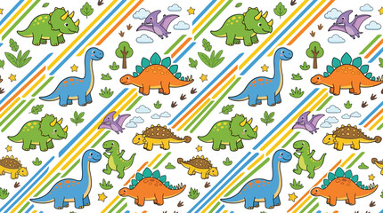 Cute cartoon dinosaurs pattern © Brownis