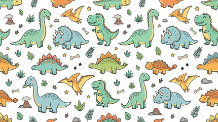 Cute Cartoon Dinosaurs Pattern © Brownis