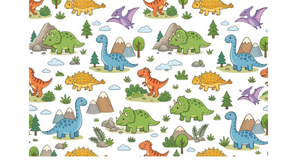 Cute cartoon dinosaurs seamless pattern © Brownis