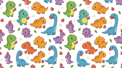 Cute Cartoon Dinosaurs Seamless Pattern © Brownis