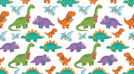 Cute cartoon dinosaurs seamless pattern © Brownis