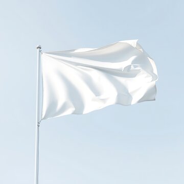 White flag poster mockup on light pole in town square