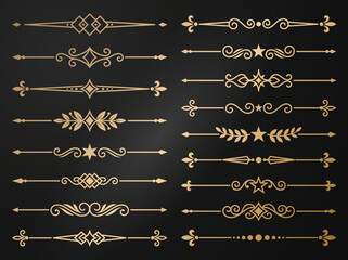 Vintage Gold Decorative Dividers Vector Set Luxury Flourish Line Borders Bundle © XshineGFX