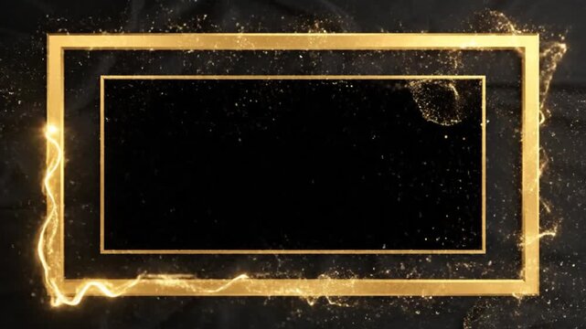 Elegant Gold Frame Loop Animation with Glowing Light Effects and Particles on Dark Background