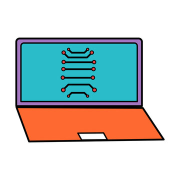 Laptop computer icon line with digital circuit board pattern artificial intelligence colorful