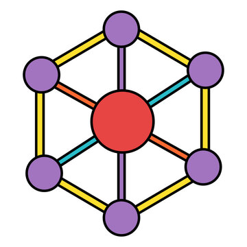 Abstract hexagon network icon line with central node artificial intelligence colorful
