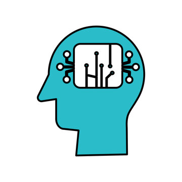Human head silhouette with a molecular structure icon line representing artificial intelligence colorful