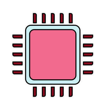 Computer chip icon line technology artificial intelligence and hardware design colorful